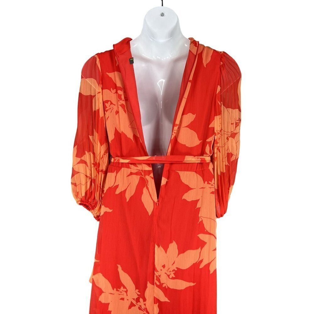 Melonie T NWT Women 12 Chiffon Ruffle Artsy Leaf Tiered Dress 3/4 Balloon Sleeve - Picture 6 of 16